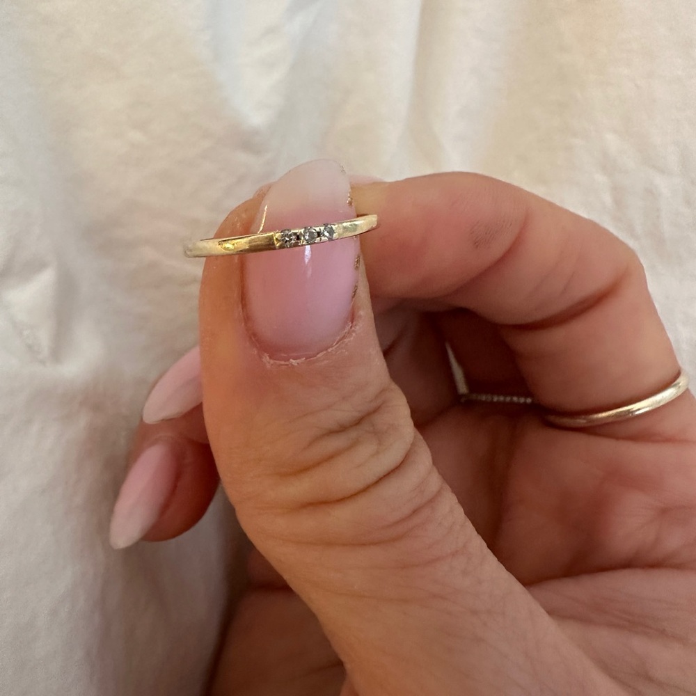 Elegant gold and diamond stacker ring! Triple diamonds and solid gold.